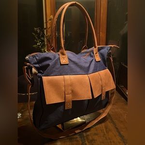 Faux Denim & Leather Bag